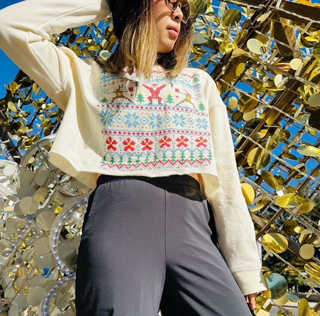 Women's Cropped Crewneck Not So Ugly Sweater Sweatshirt